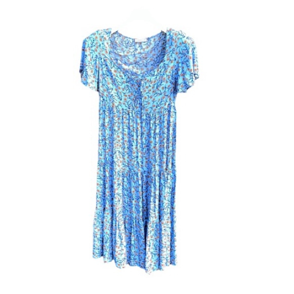 Rusttydustty Floral Blue Short Sleeve Dress